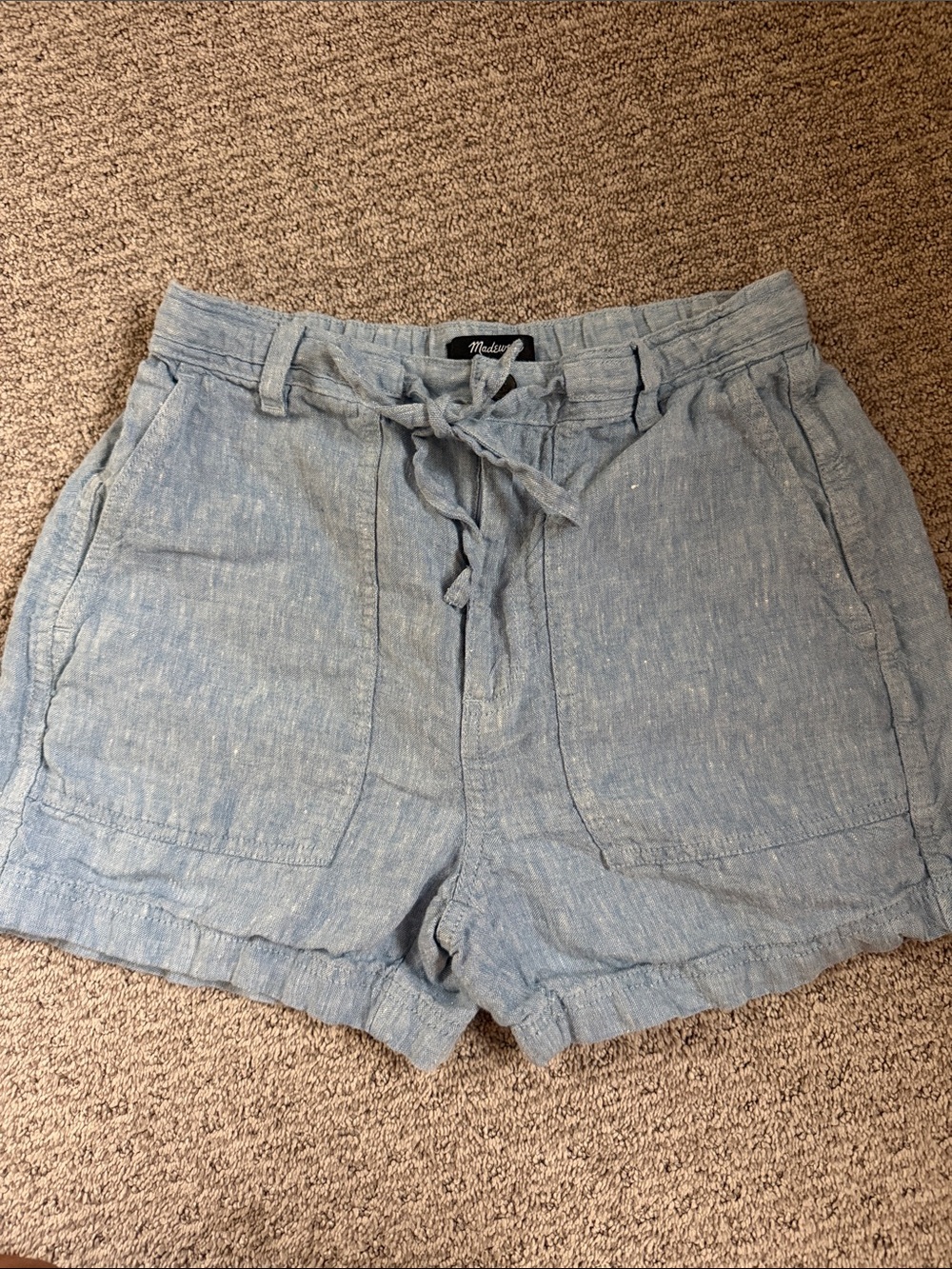 Madewell Light Blue Linen-Blend Drawstring Shorts